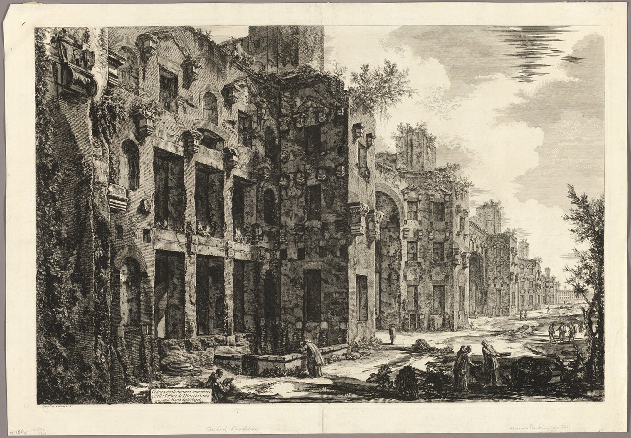 Näkymä Diocletianuksen kylpylän näkyville jäännöksille S. Maria degli Angelissa Rooman näkymistä tekijältä Giovanni Battista Piranesi