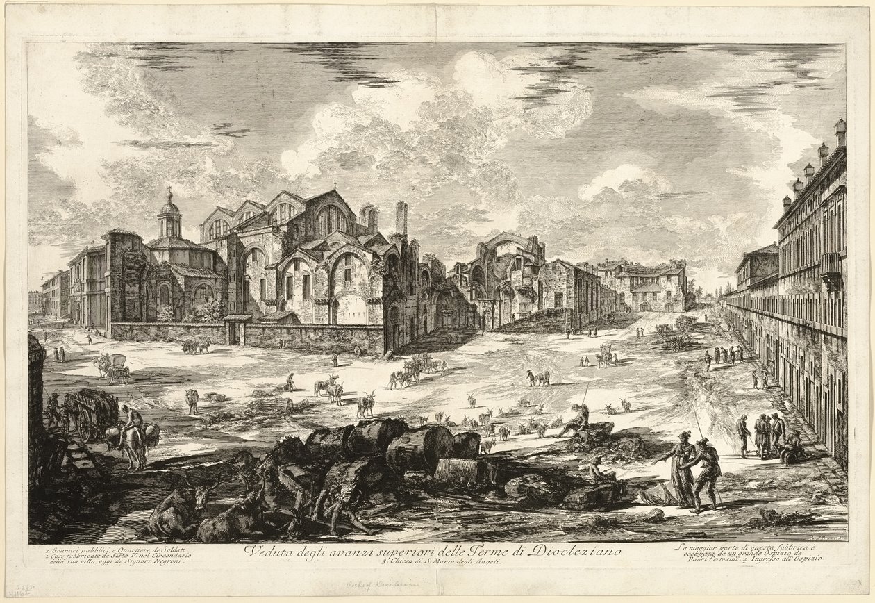 Näkymä Diocletianuksen kylpylän näkyville jäännöksille Rooman näkymistä tekijältä Giovanni Battista Piranesi