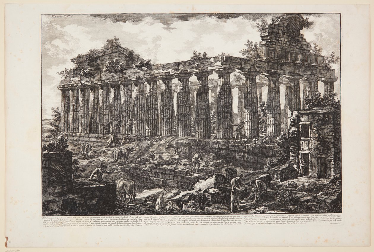 Näkymä toisesta Paestumin kaupungissa sijaitsevasta temppelistä, jonka yleisesti uskotaan olleen omistettu Junolle [...] tekijältä Giovanni Battista Piranesi
