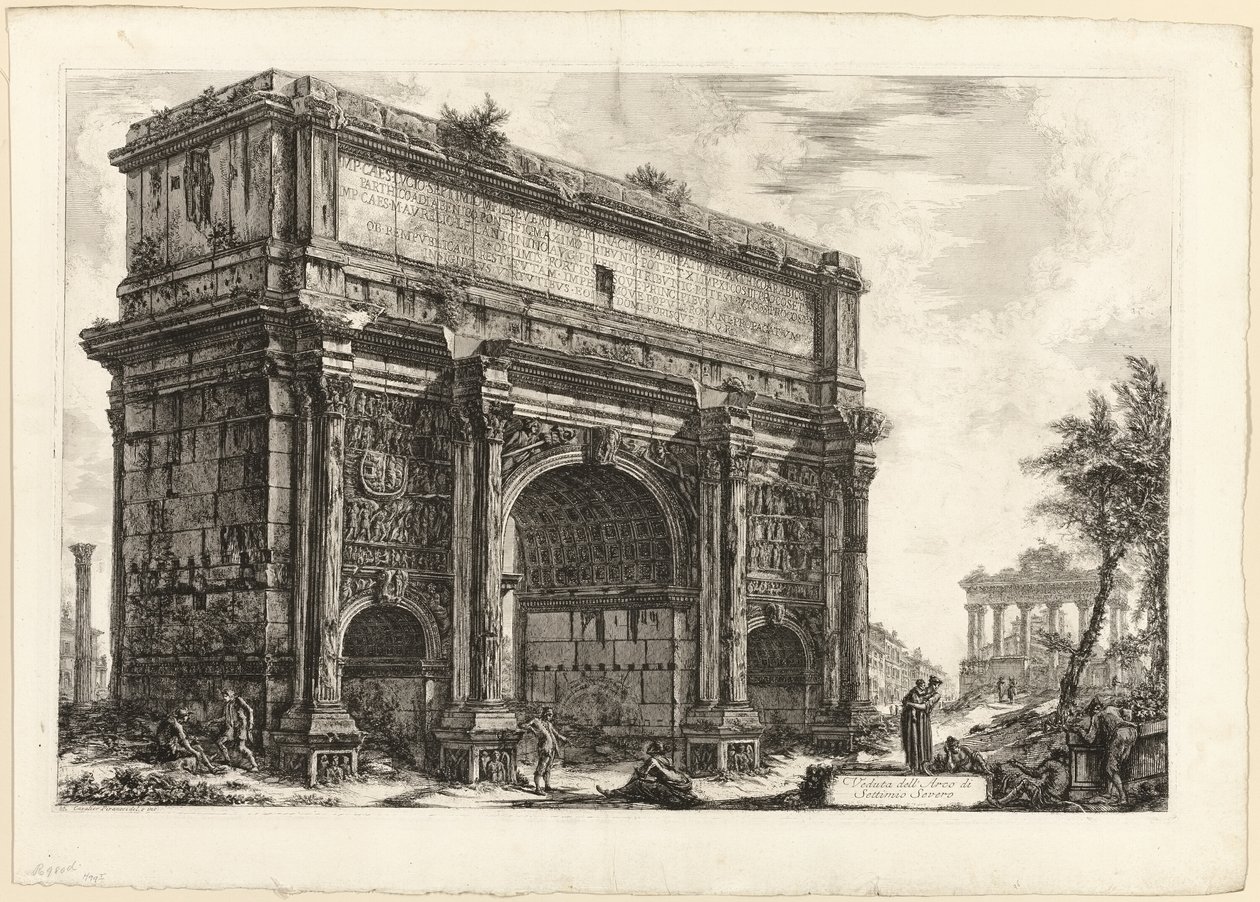 Näkymä Septimius Severuksen kaarelle Rooman näkymistä tekijältä Giovanni Battista Piranesi