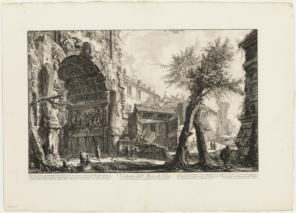 Näkymä Tituksen kaarelle Vedute di Romasta (näkymät Roomaan) tekijältä Giovanni Battista Piranesi