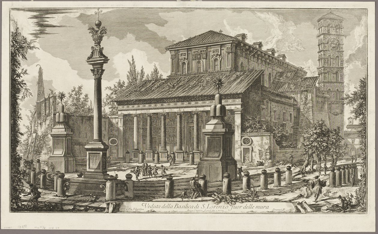 Näkymä S. Lorenzo fuori delle Muran basilikasta [S. Lorenzo muurien ulkopuolella], Rooman näkymät tekijältä Giovanni Battista Piranesi