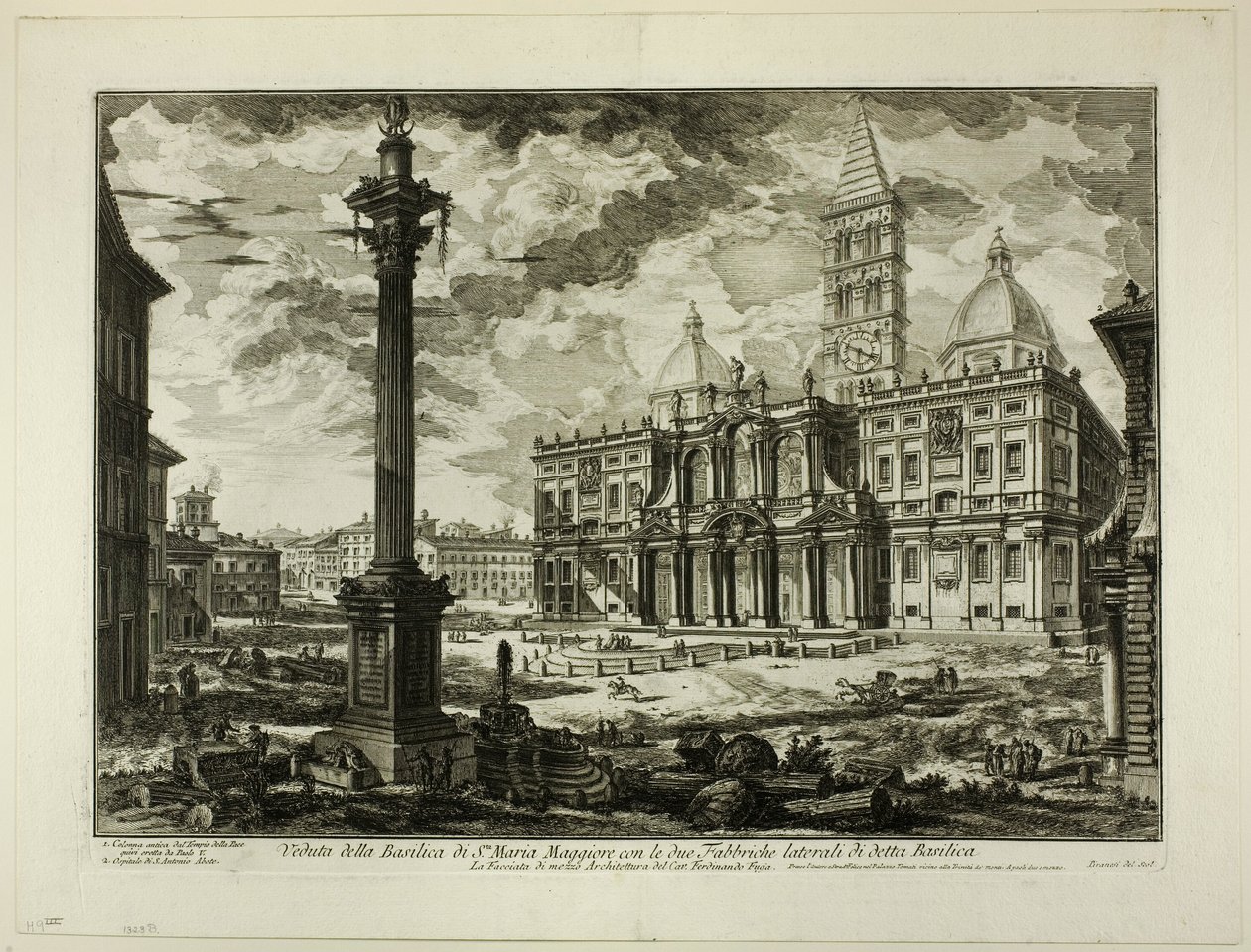 Näkymä S. Maria Maggioren basilikalle ja sen kahdelle vierekkäiselle siivelle Rooman näkymistä tekijältä Giovanni Battista Piranesi