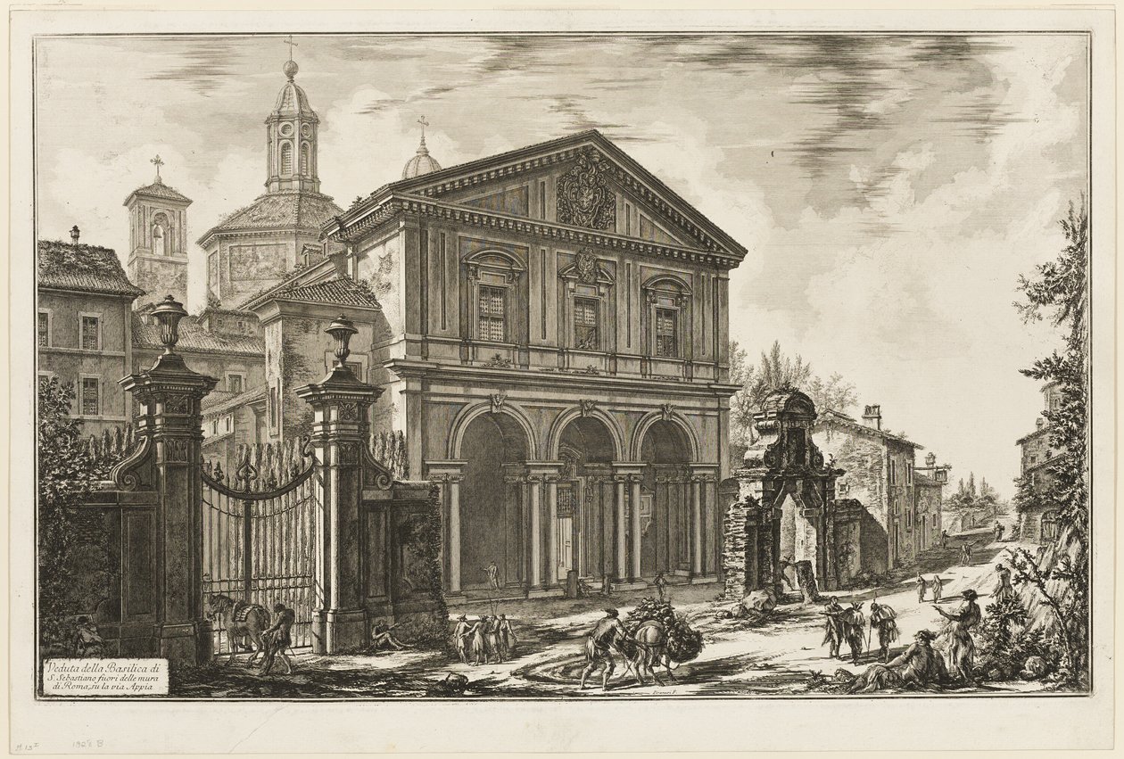 Näkymä San Sebastiano fuori delle mura -basilikalle [St. Sebastian muurien ulkopuolella] Appian Waylla, Rooman näkymistä tekijältä Giovanni Battista Piranesi