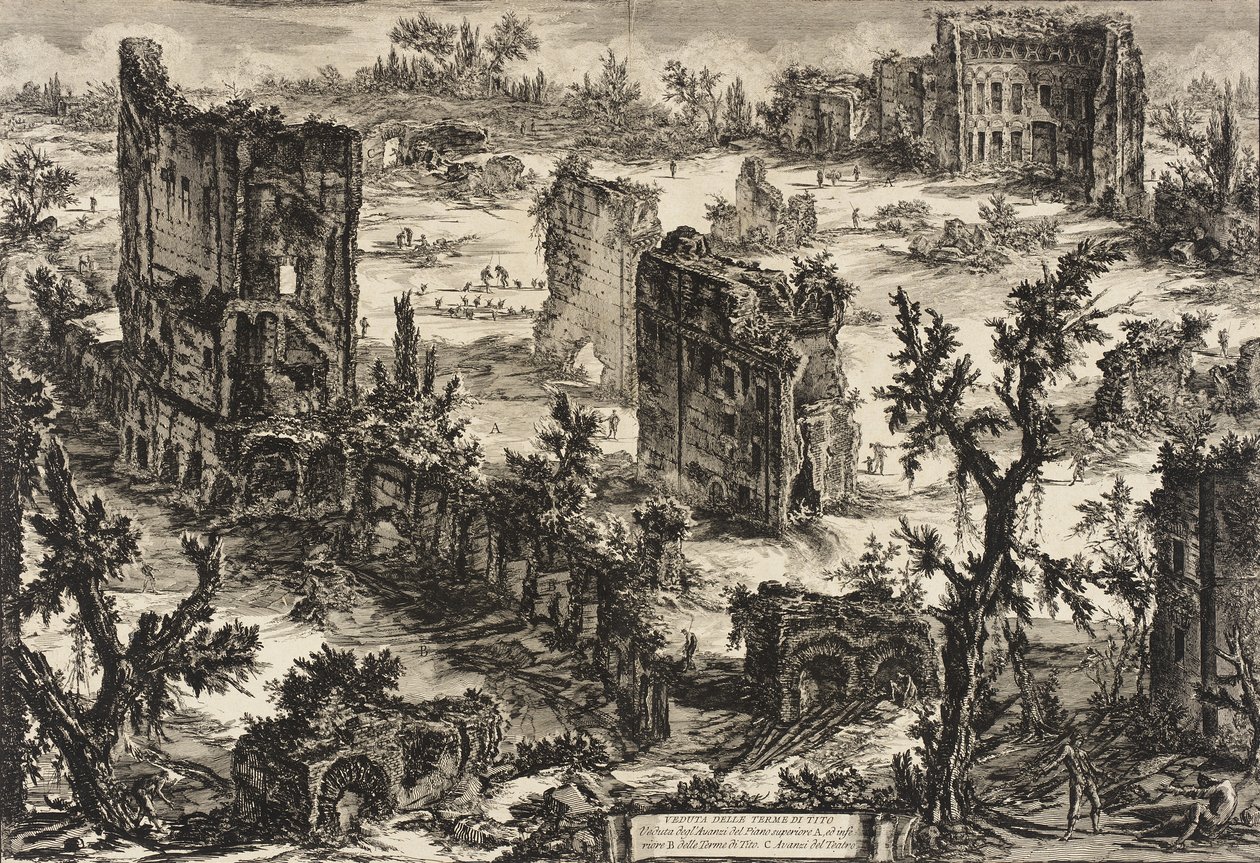 Näkymä Tituksen kylpylöistä tekijältä Giovanni Battista Piranesi