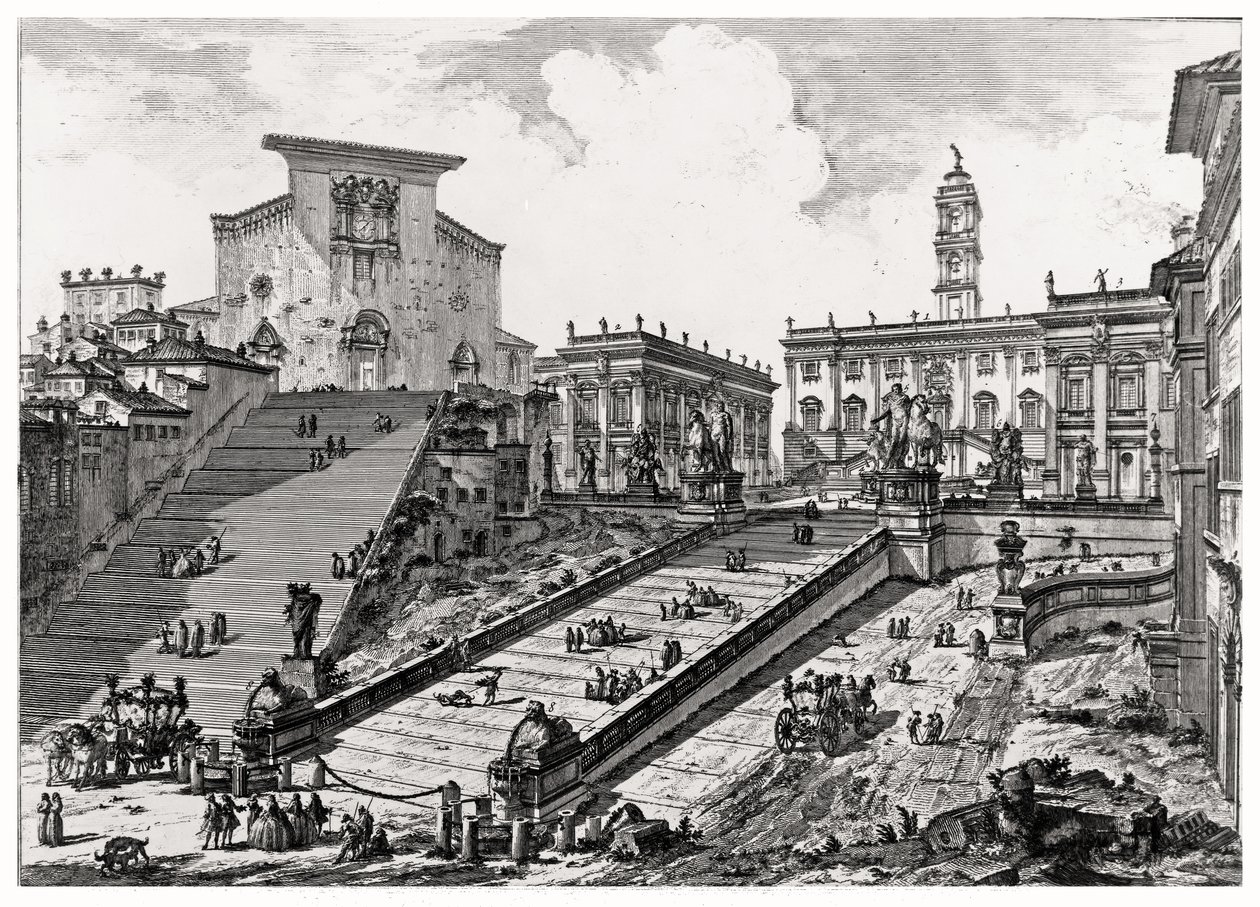 Näkymä Capitol-kukkulalle, "Views of Rome" -sarjasta, n. 1760 tekijältä Giovanni Battista Piranesi