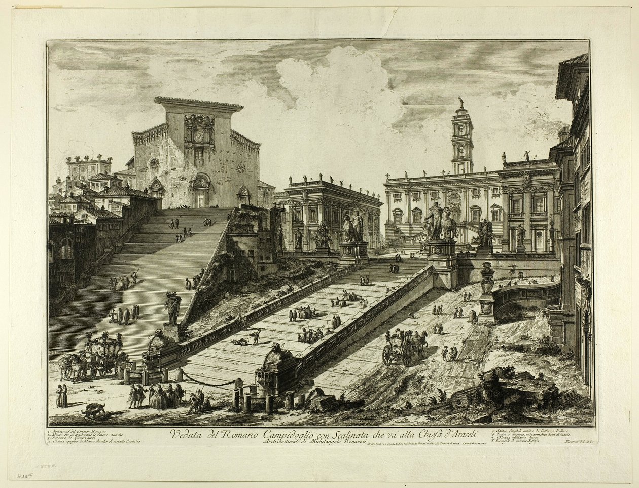 Näkymä Capitol-kukkulalle ja portaat S. Marian kirkolle Aracoelissa, Rooman näkymistä tekijältä Giovanni Battista Piranesi