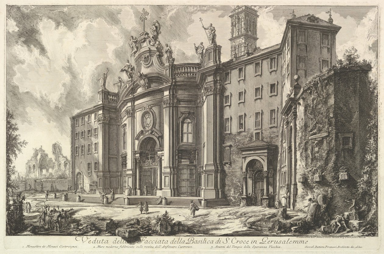 Näkymä S. Crocen basilikan julkisivusta Gerusalemmessa [Pyhä Risti Jeruksessa..., n. 1750. tekijältä Giovanni Battista Piranesi