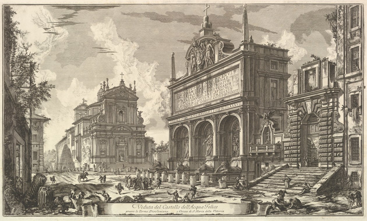 Näkymä Acqua Felicen alkulähteelle..., teoksesta Vedute di Roma (Roomalaisia näkymiä) tekijältä Giovanni Battista Piranesi