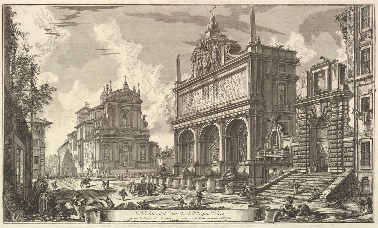 Näkymä Acqua Felicen suihkulähteelle..., Vedute di Roma Roman Viewsista, n. 1751. tekijältä Giovanni Battista Piranesi