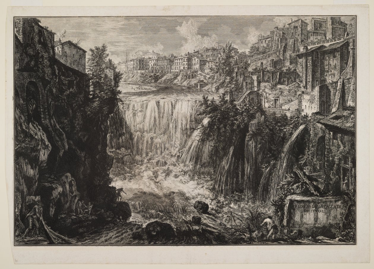 Näkymä Tivolin suurelle vesiputoukselle tekijältä Giovanni Battista Piranesi