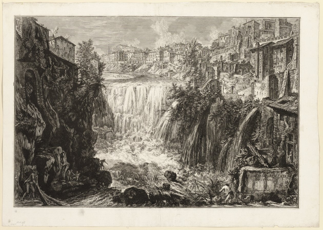 Näkymä Grand Cascadelle Tivolissa Rooman näkymistä tekijältä Giovanni Battista Piranesi