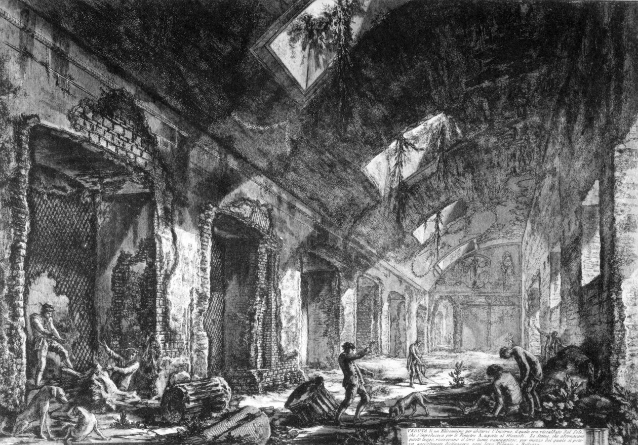 Näkymä Heliocaminukselle Hadrianuksen huvilassa, Tivolissa, Rooman näkymät -sarjasta, n. 1760 tekijältä Giovanni Battista Piranesi