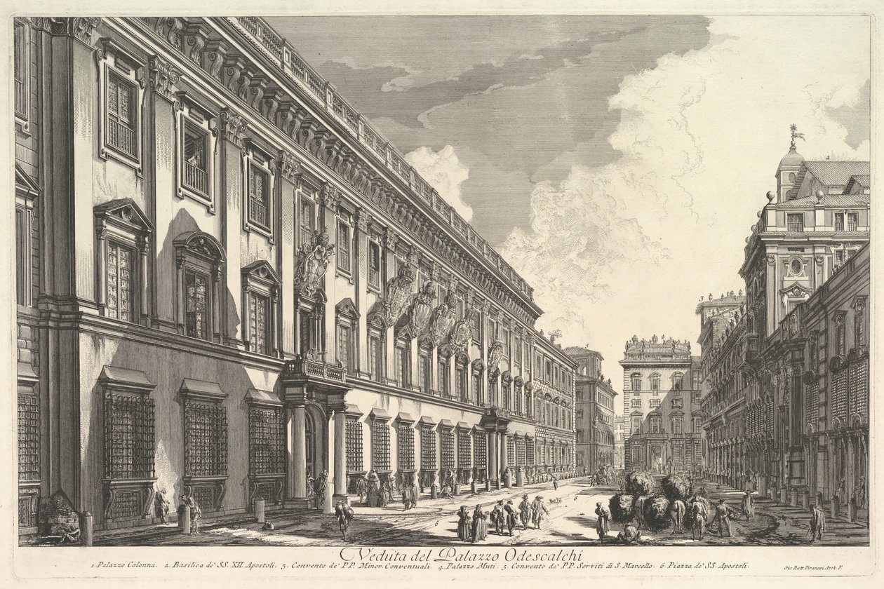 Näkymä Palazzo Odeschaliin, Rooman näkymistä Rooman näköalat, n. 1753. tekijältä Giovanni Battista Piranesi