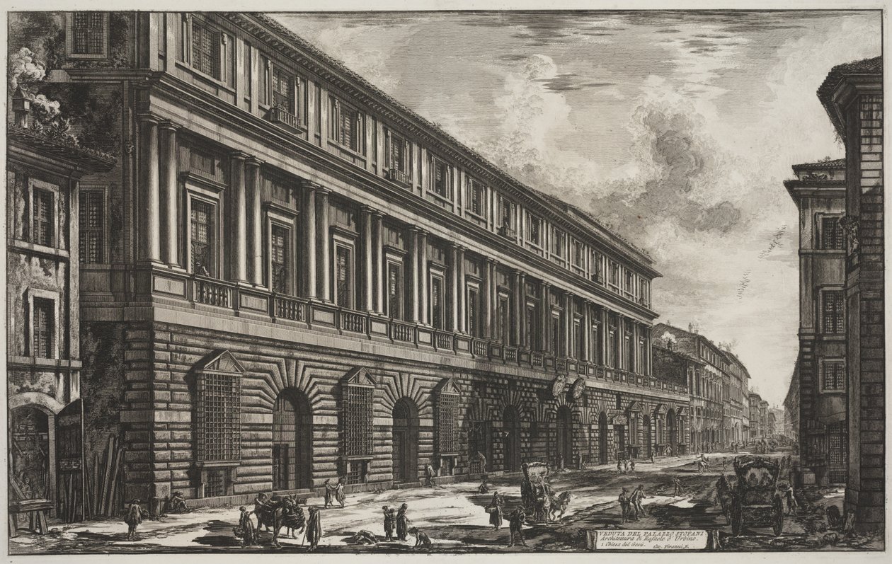 Näkymä Palazzo Stopanista, jonka on suunnitellut Rafael of Urbino (1483-1520), n. 1760-78 (etsaus) tekijältä Giovanni Battista Piranesi