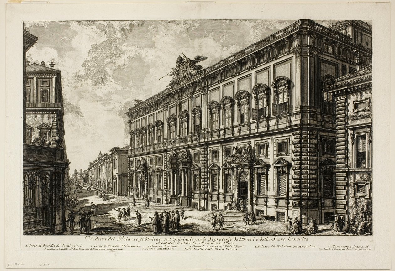 Näkymä Palazzo della Consultalle Quirinalissa, jossa on paavin sihteeristö, Rooman näkymistä tekijältä Giovanni Battista Piranesi