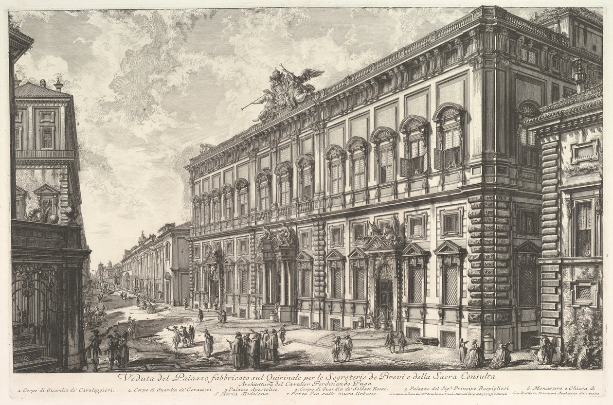 Näkymä Palazzo della Consultalle Quirinalissa, jossa on paavin sihteeristö, f..., n. 1760-78. tekijältä Giovanni Battista Piranesi