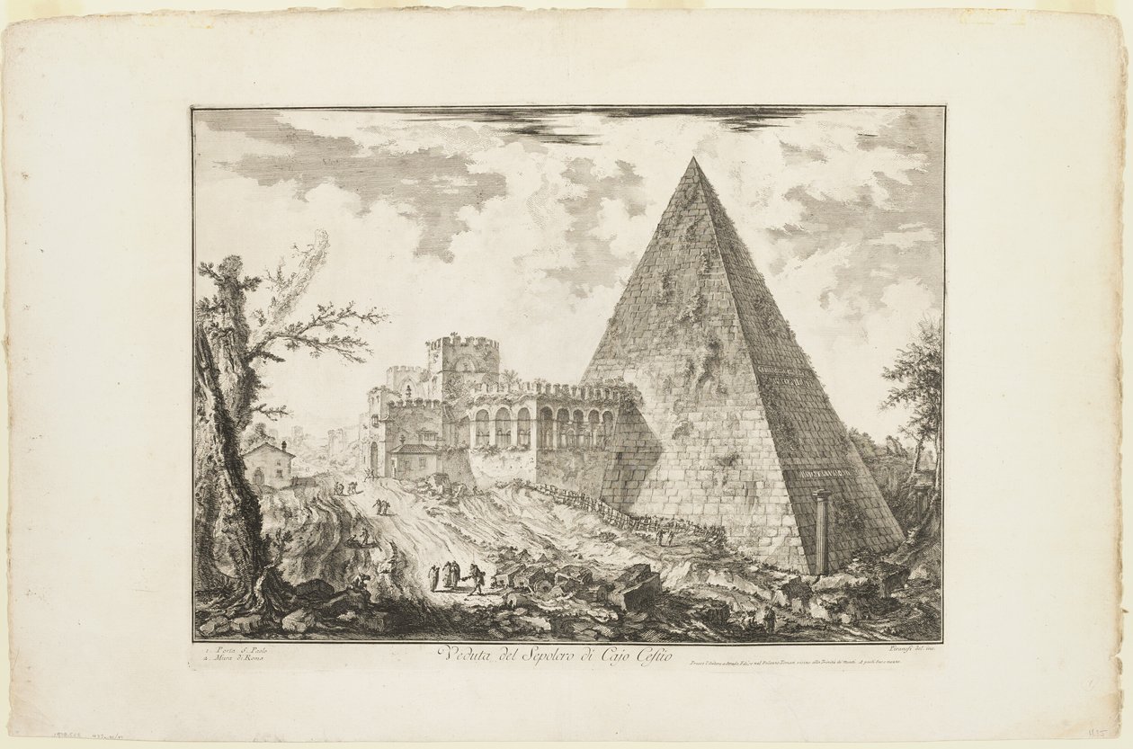 Näkymä Cestiuksen pyramidihaudalle Rooman näkymistä tekijältä Giovanni Battista Piranesi
