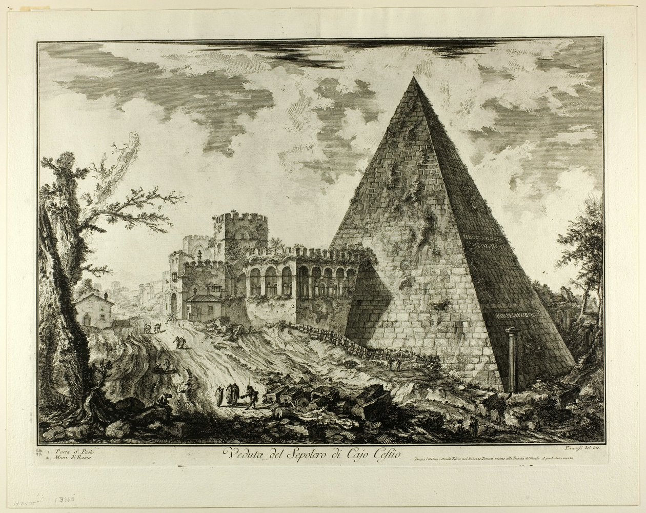 Näkymä Cestiuksen pyramidihaudalle Rooman näkymistä tekijältä Giovanni Battista Piranesi