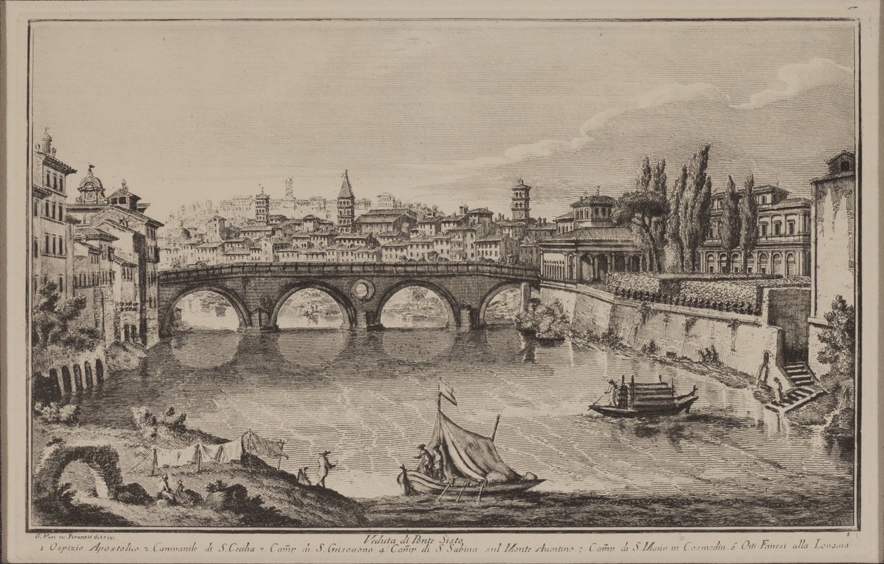 Näkymä Siston sillalle, n.1778-92 (etsaus) tekijältä Giovanni Battista Piranesi