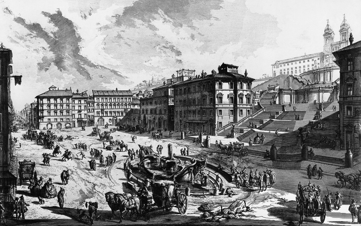 Näkymä Espanjalaisille portaille Roomassa, Italiassa tekijältä Giovanni Battista Piranesi