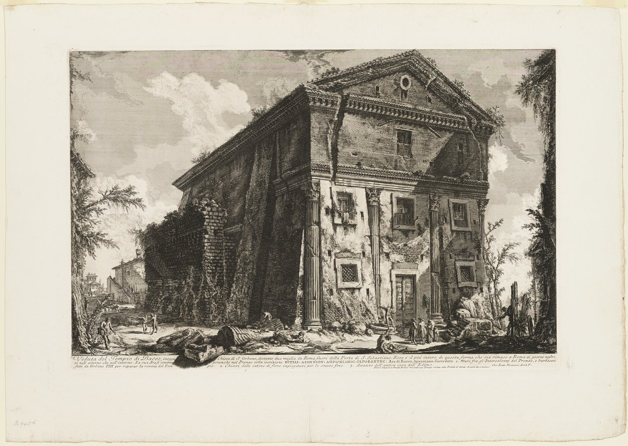 Näkymä Bacchuksen temppelille, joka on nykyään S. Urbanon kirkko, kahden mailin päässä Roomasta, Porta S. Sebastianon takaa, Rooman näkymistä tekijältä Giovanni Battista Piranesi