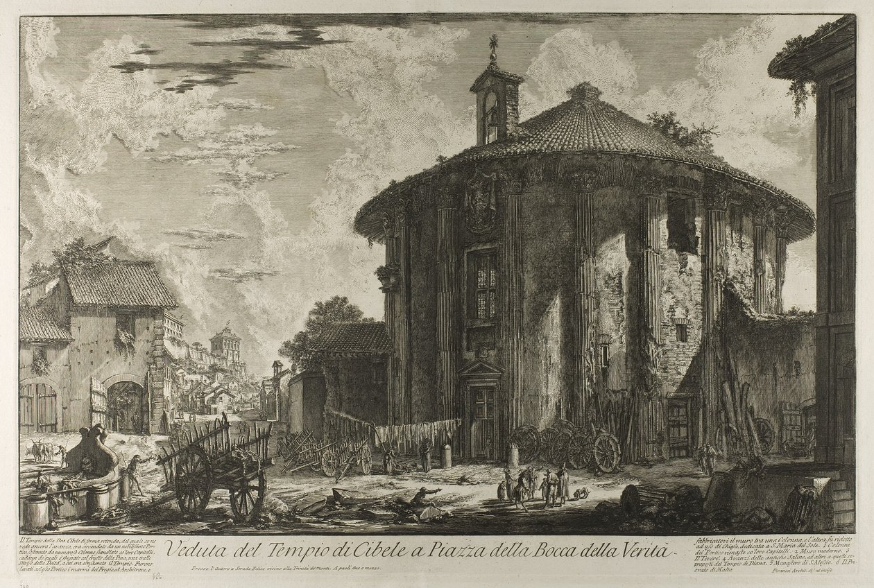 Näkymä Cybelen temppelille Bocca della Veritàn Piazzalla Rooman näkymistä tekijältä Giovanni Battista Piranesi
