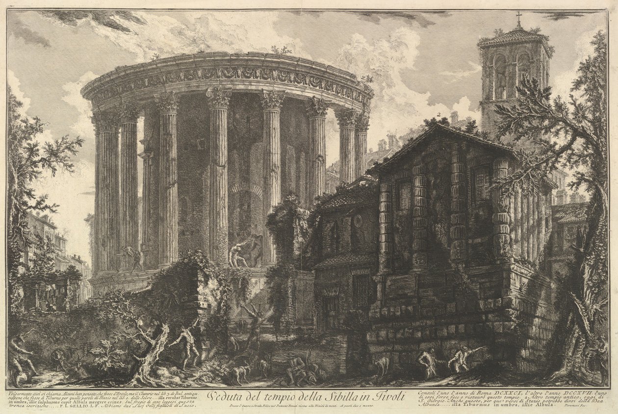 Näkymä Sibylin temppelin temppelille Tivolissa, Vedute di Roma Roman Vi..., n. 1761. tekijältä Giovanni Battista Piranesi