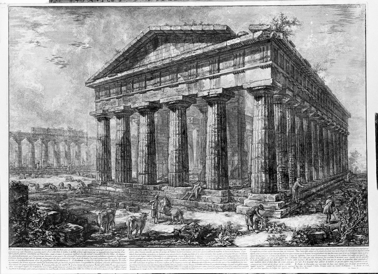 Näkymä Paestumin temppeleille (litho) tekijältä Giovanni Battista Piranesi