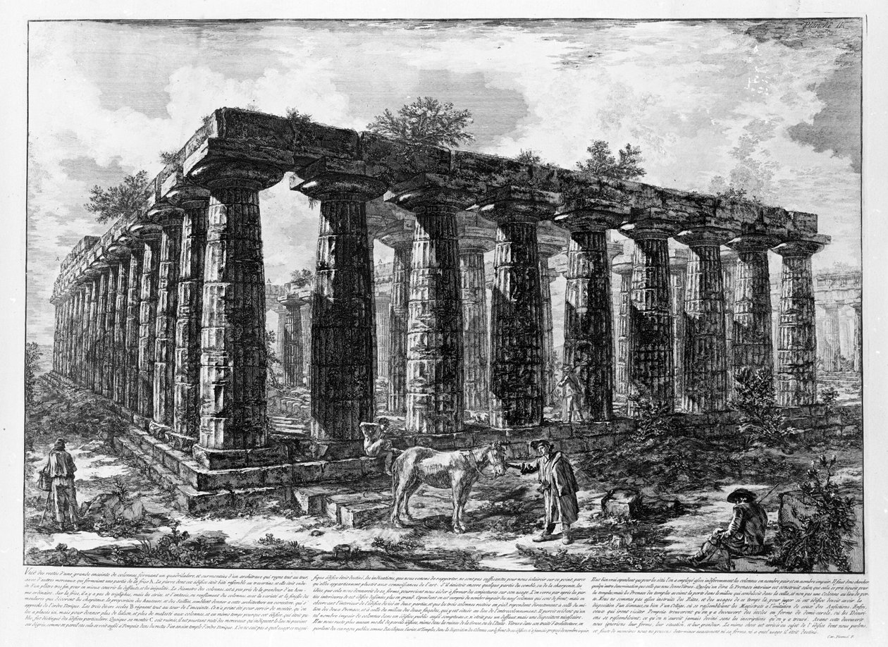 Näkymä Paestumin temppeleille (litho) tekijältä Giovanni Battista Piranesi
