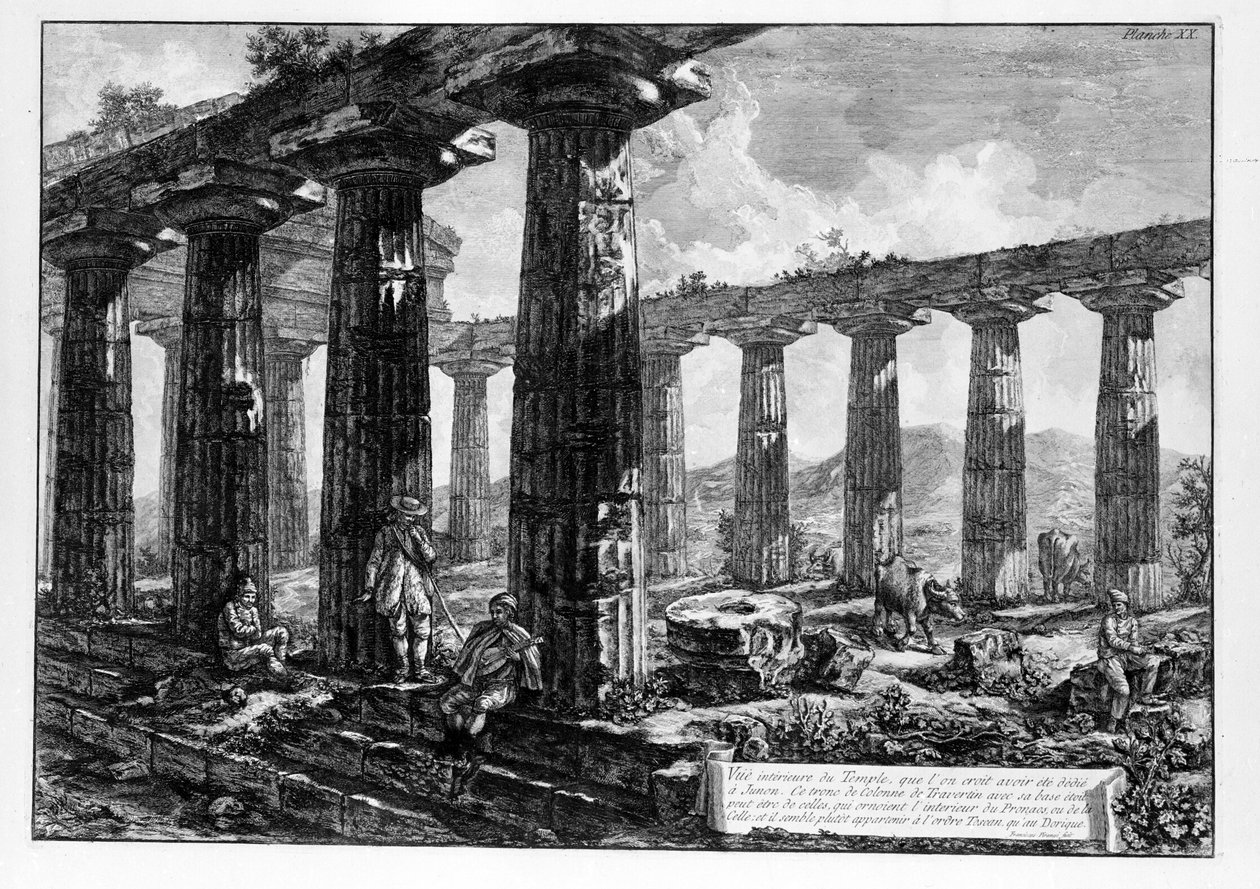 Näkymä Paestumin temppeleille (litho) tekijältä Giovanni Battista Piranesi