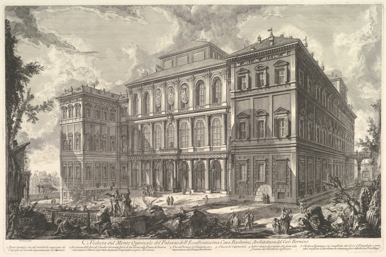 Näkymä maineikkaan Barberinin perheen palatsille Quirinalin kukkulalla, desi..., n. 1750-1759. tekijältä Giovanni Battista Piranesi