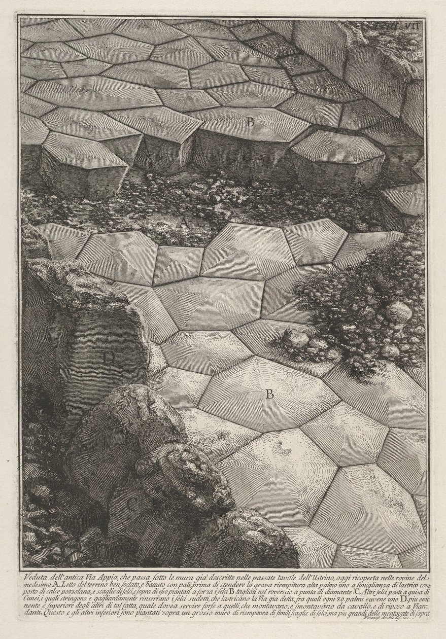Näkymä Via Appian kivipäällysteestä, teoksesta "Le Antichità Romane" tekijältä Giovanni Battista Piranesi