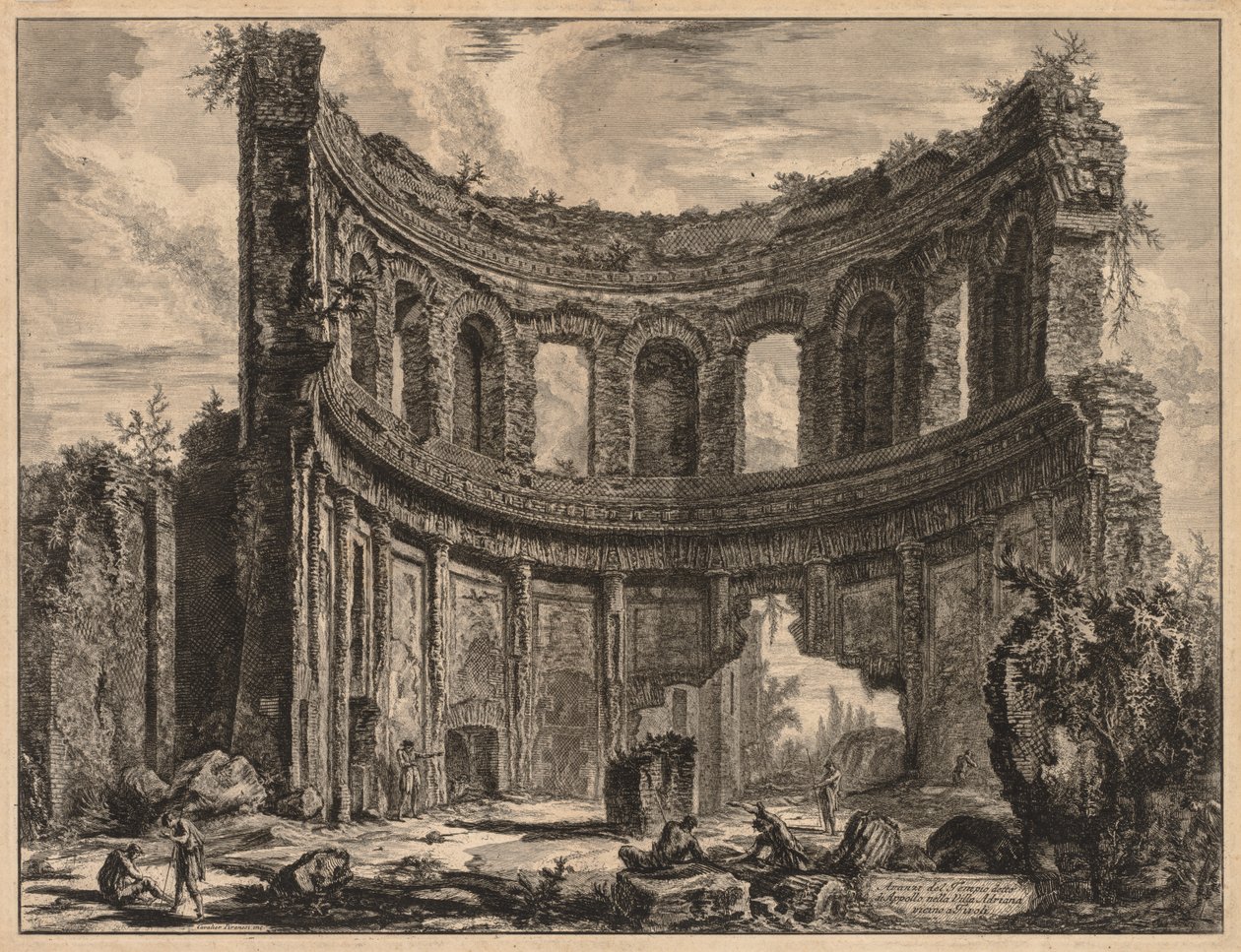 Näkymät Roomaan: Apollon temppelin jäänteet lähellä Hadrianuksen huvilaa tekijältä Giovanni Battista Piranesi