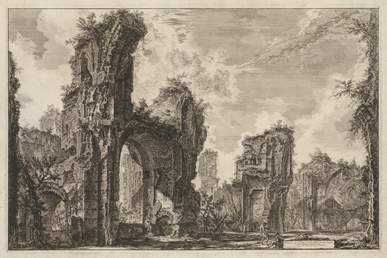 Näkymät Roomaan: Siston rauniot tai molemmat Antoninian kylpylän suuresta salista tekijältä Giovanni Battista Piranesi