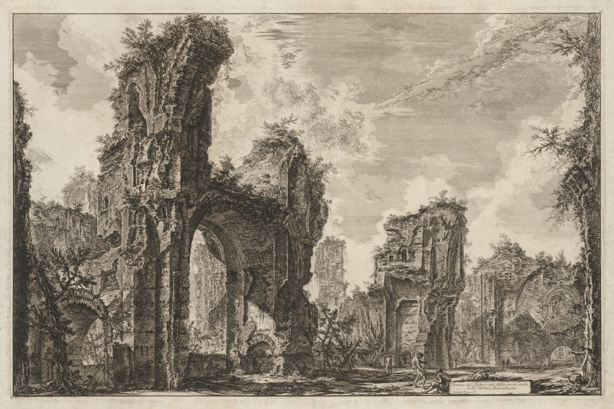Näkymät Roomaan: Siston rauniot tai molemmat Antoninian kylpylän suuresta salista, 1765. tekijältä Giovanni Battista Piranesi