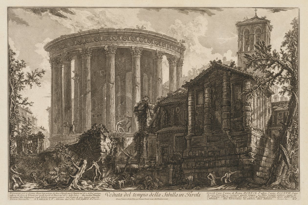 Näkymät Roomaan: Sibylin temppeli Tivolissa. tekijältä Giovanni Battista Piranesi