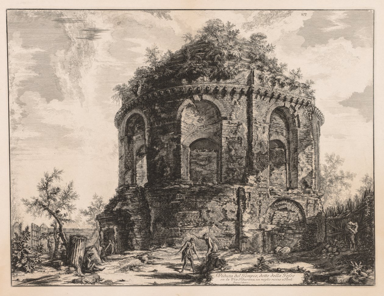 Näkymät Roomaan: Niin kutsuttu Tempio della Tosse, lähellä Tivolia, 1763. tekijältä Giovanni Battista Piranesi