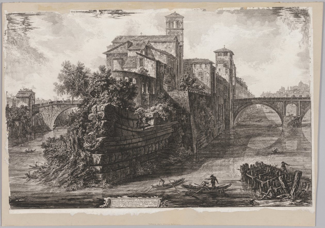 Näkymät Roomaan: Isola Tiberina tekijältä Giovanni Battista Piranesi