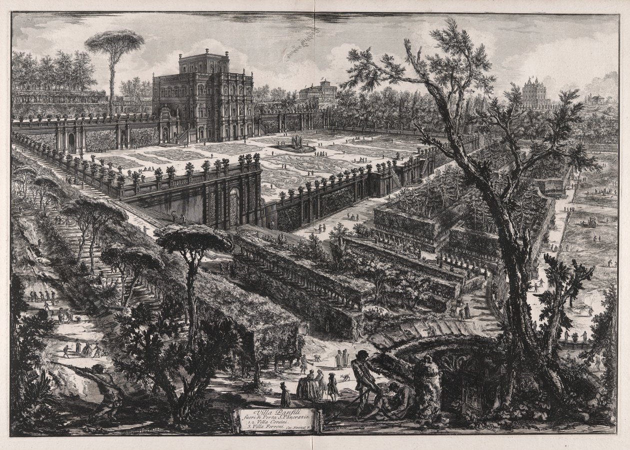 Villa Panfili Porta San Pancrazion ulkopuolella (Villa Pamphilj Porta San Pancrazion ulkopuolella), Vedute di Romasta (näkymät Roomaan) tekijältä Giovanni Battista Piranesi