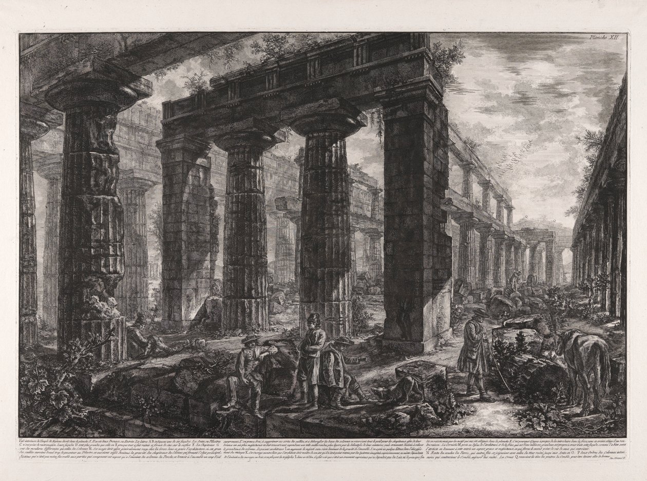 Taulussa X kuvatun Neptunuksen temppelin sisäkuva tekijältä Giovanni Battista Piranesi