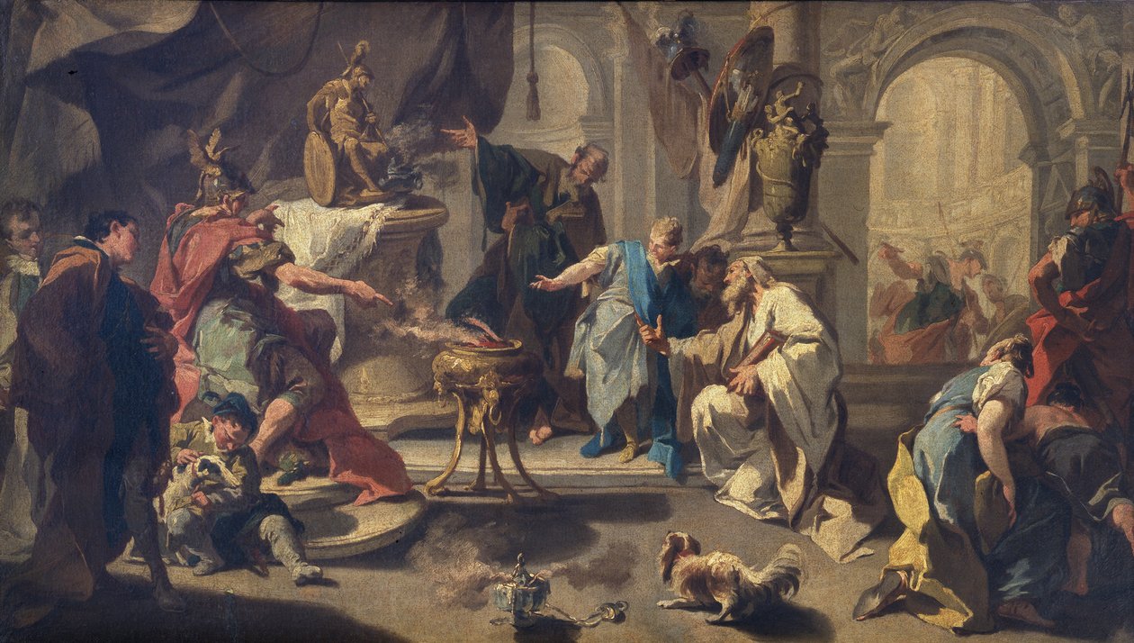 Hannibal vannoi ikuista vihamielisyyttä roomalaisille, n. 1723 (öljy kankaalle) tekijältä Giovanni Battista Pittoni