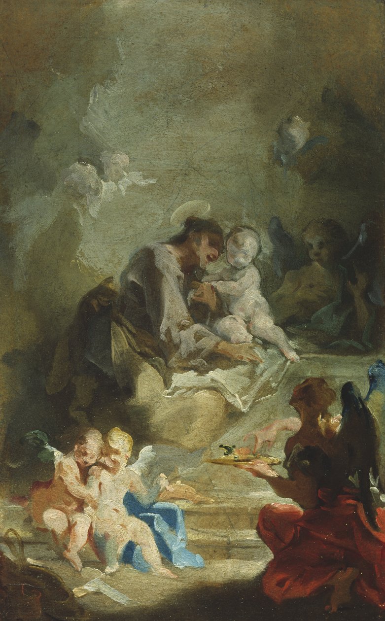 Pyhä Anthony Padovalainen palvomassa Kristus-lapsia, n. 1730 tekijältä Giovanni Battista Pittoni