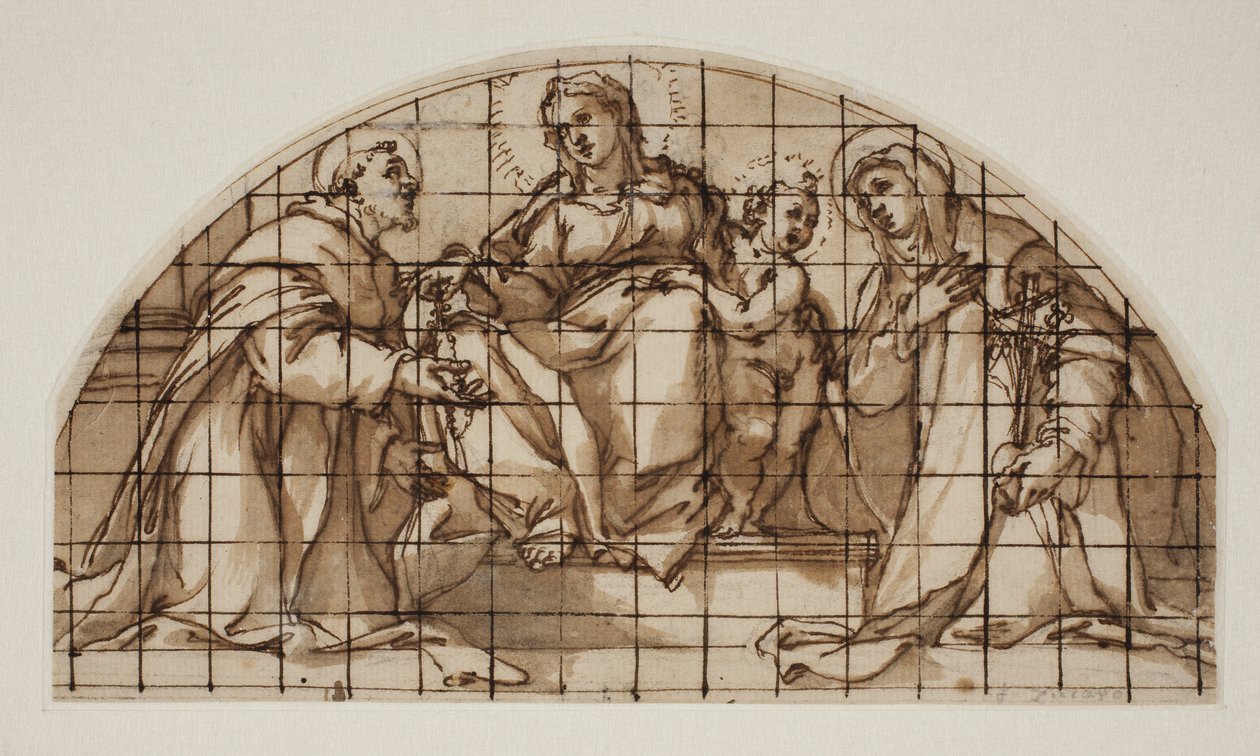 Lunette Madonnan ja lapsen kanssa pyhien Franciscus Assisilaisen ja Katariina Sienalaisen kanssa tekijältä Giovanni Battista Ricci
