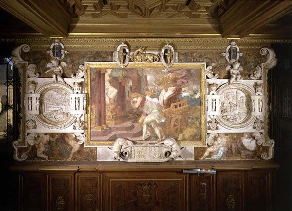 Cleobis ja Biton, yksityiskohta koristekuviosta Francis I:n galleriassa tekijältä Giovanni Battista Rosso Fiorentino