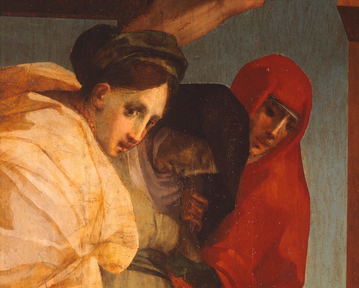 Laskeuma Rosso Fiorentino (1494-1540), öljy puulle, 375x196 cm, yksityiskohta tekijältä Giovanni Battista Rosso Fiorentino