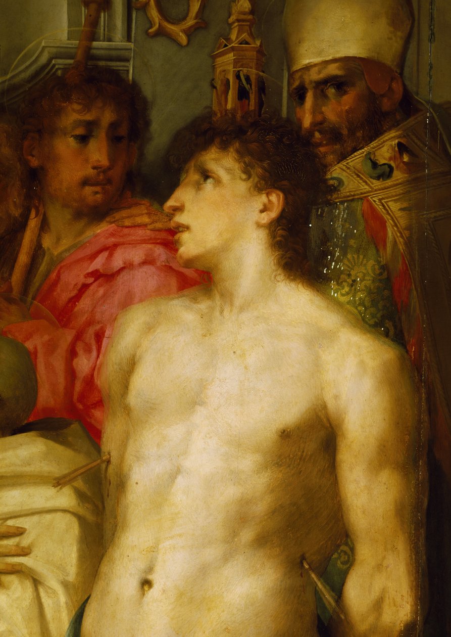 Madonnalla on lapsi pyhimysten kanssa, yksityiskohta tekijältä Giovanni Battista Rosso Fiorentino