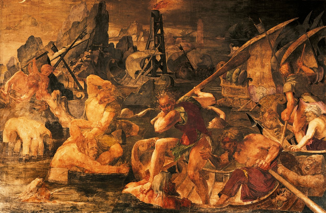 Merivoimien taistelu, fresko galleria Francis I, Chateau de Fontainebleau (Unescon maailmanperintökohde tekijältä Giovanni Battista Rosso Fiorentino