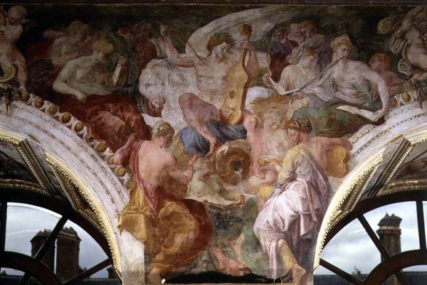 Parnassus, yksityiskohta koristekaaviosta Francis I:n galleriassa tekijältä Giovanni Battista Rosso Fiorentino