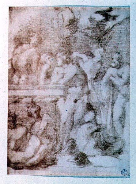 Tutkimus alastomista miehistä keskustelussa (punainen liitu) tekijältä Giovanni Battista Rosso Fiorentino